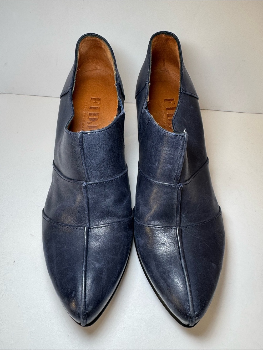 Fidji Leather Pointed Toe Shooties High Vamp Ankle Pumps Blue